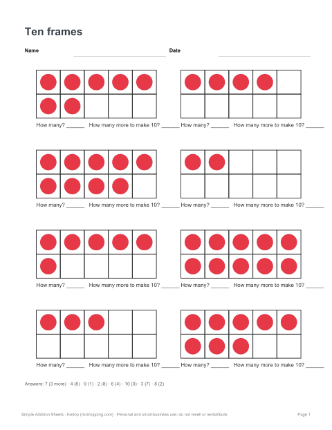 Preview of the first page of Ten frames (PDF)
