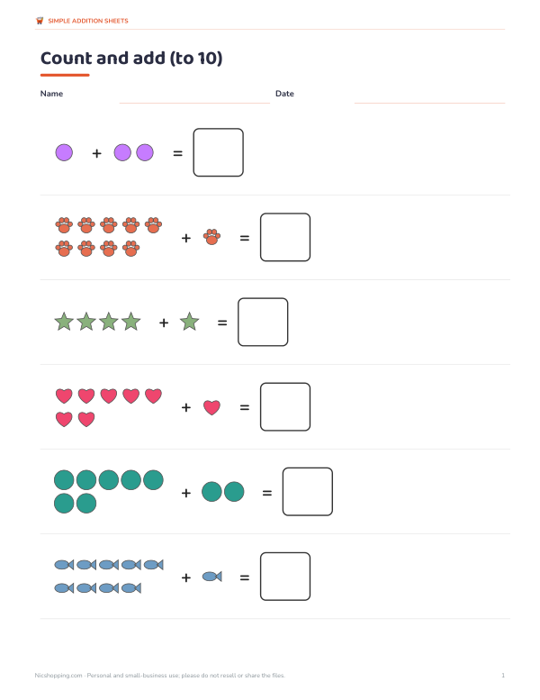 Preview of Printable Picture Addition to 10